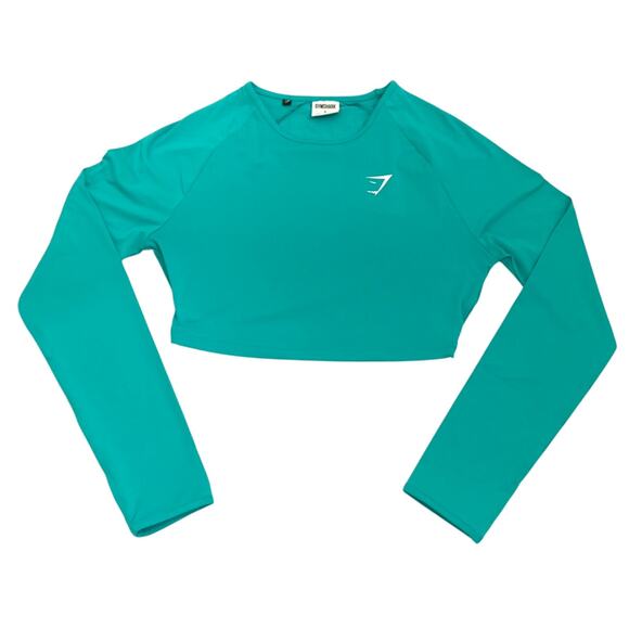 Gym Shark Womens Training Top Teal Sz Small Crop Top Long Sleeve Workout Active - Picture 2 of 14
